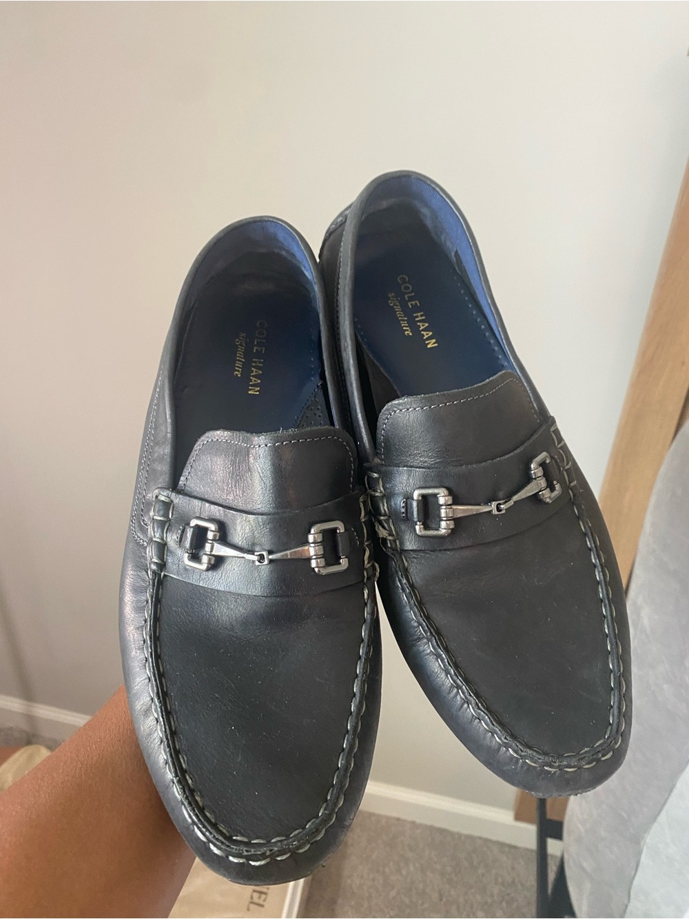 Cole Haan Black Leather Bit Loafers with Silver Hardware